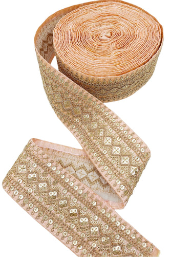 Art Silk Trim Gold Embroidered Sequins Trim, Decorative Trim, Indian Sari Border